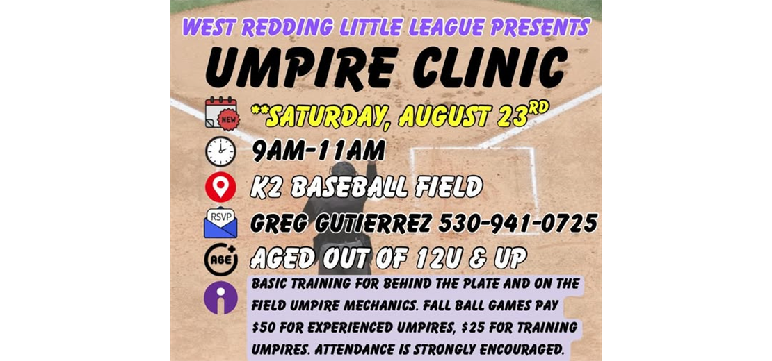 Umpire Clinic Saturday, August 23rd